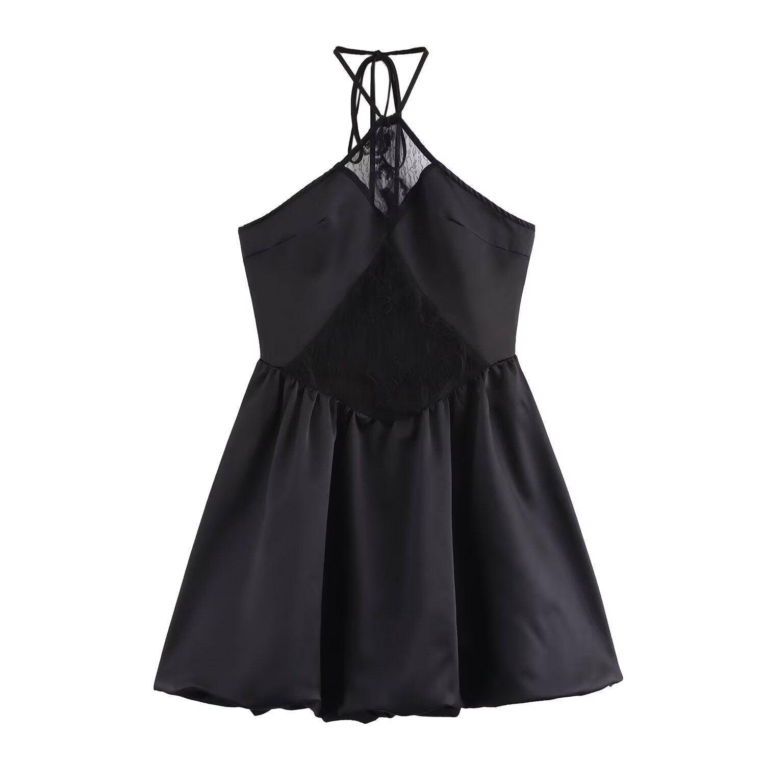 Black short skirt with neck collar and lace dress for women