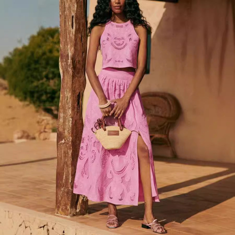 Sleeveless Midi Skirt with Pockets Two-Piece Set