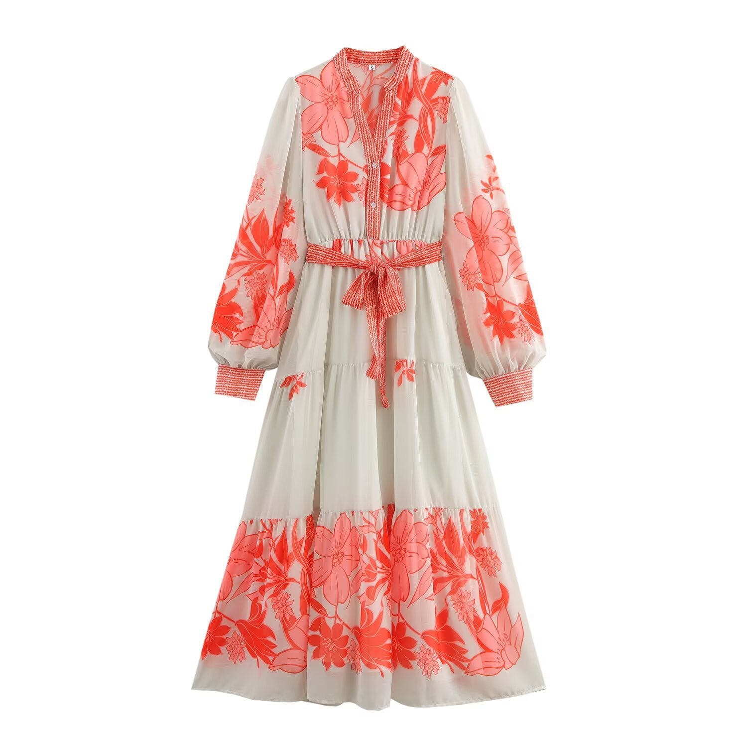 V-neck long sleeved printed dress