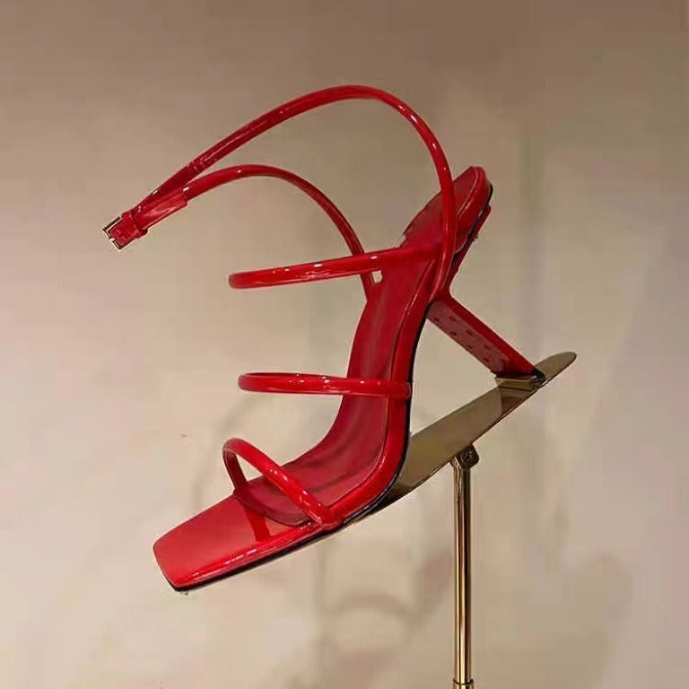Sandali con tacco alto avvolgenti da donna, con fibbia a una linea, sexy, punta aperta, impermeabili, con plateau, alla moda