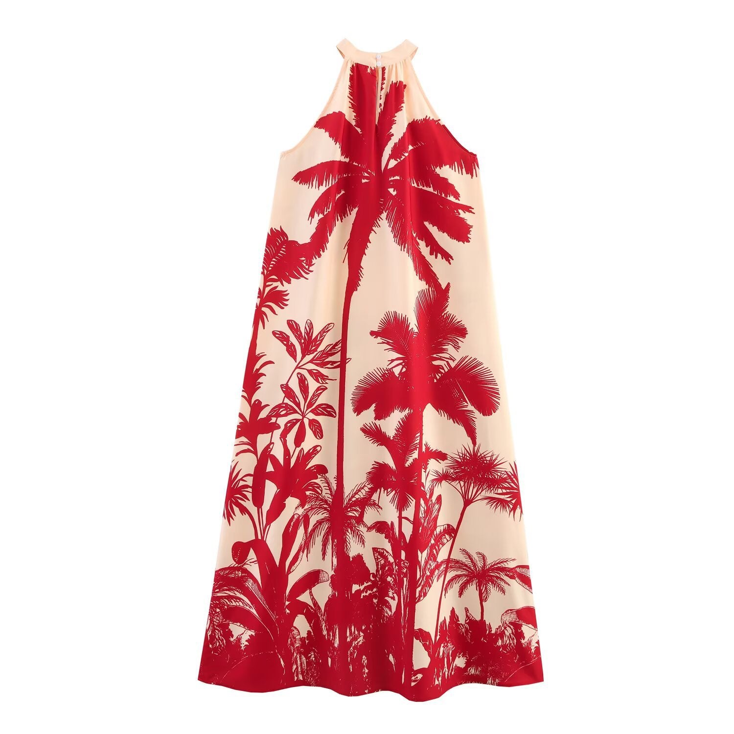 Vacation style loose neck printed dress for women