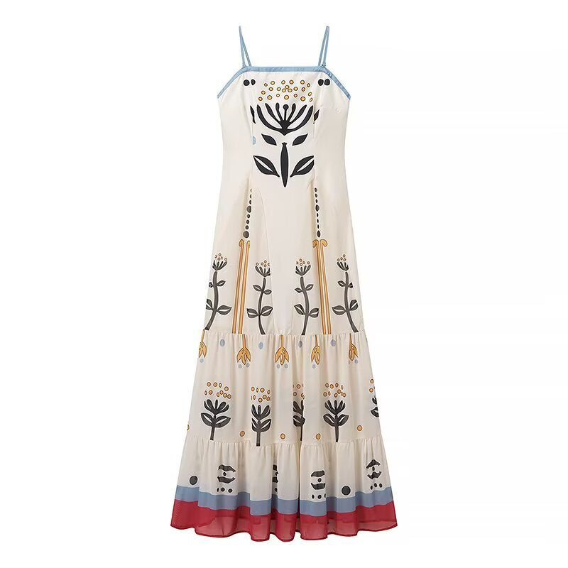 Strap flower embroidery chiffon pleated dress