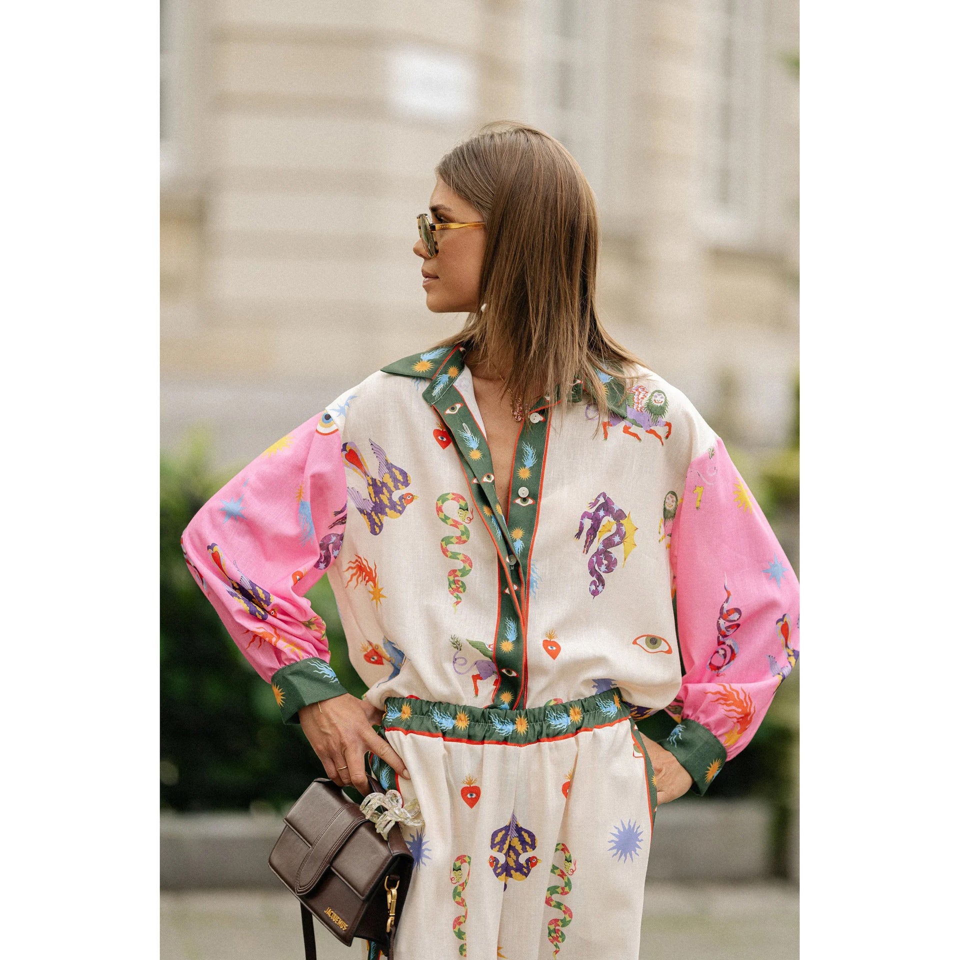 Long Sleeve Pocket Abstract Print Set